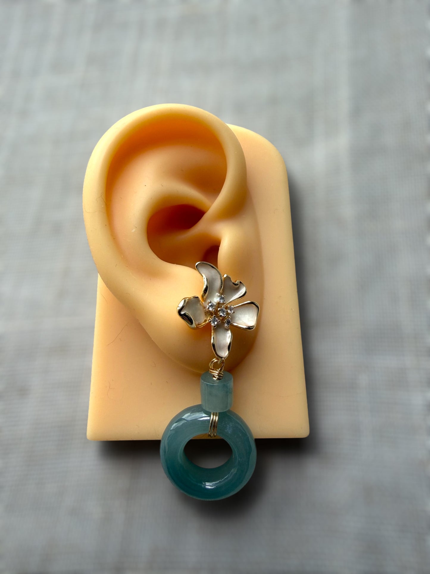 Flower Donut Jadeite Earring Studs