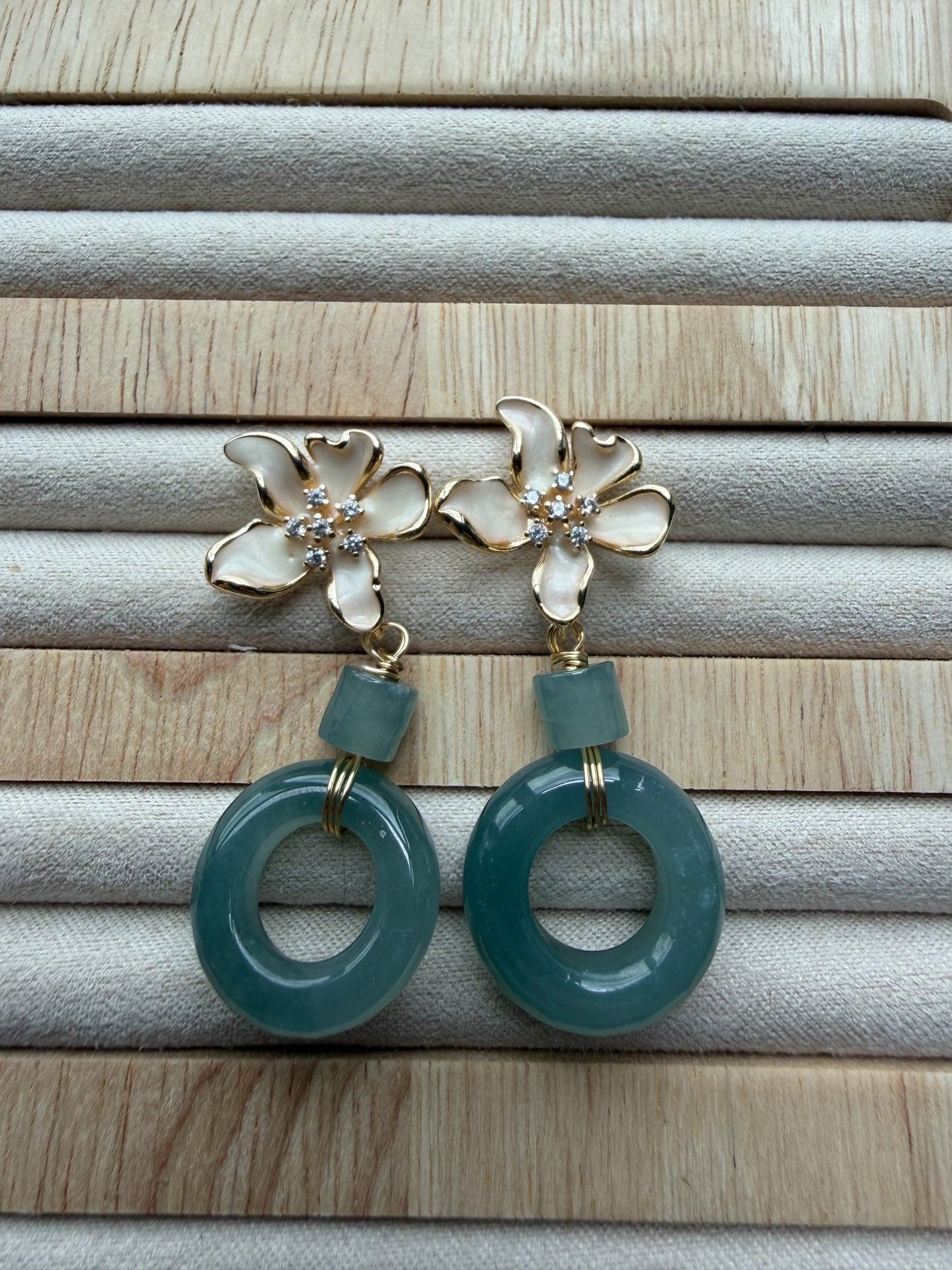 Flower Donut Jadeite Earring Studs
