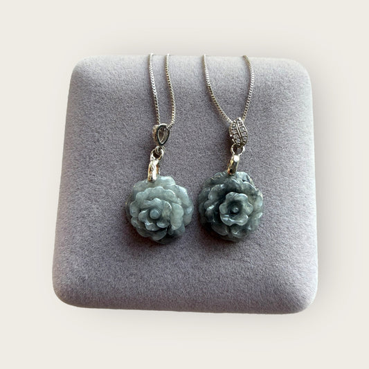 Black Wuji Flower Jadeite Necklace