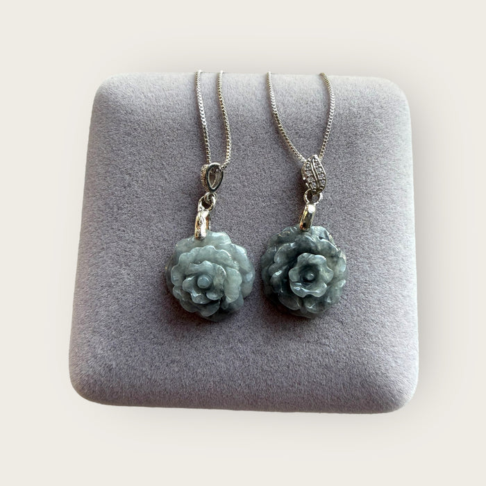 Black Wuji Flower Jadeite Necklace