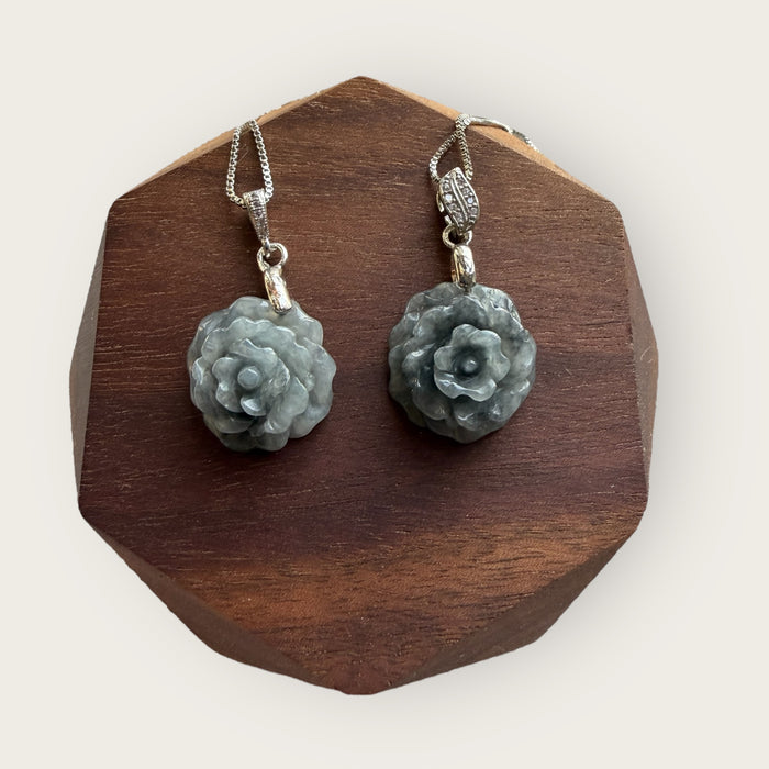 Black Wuji Flower Jadeite Necklace