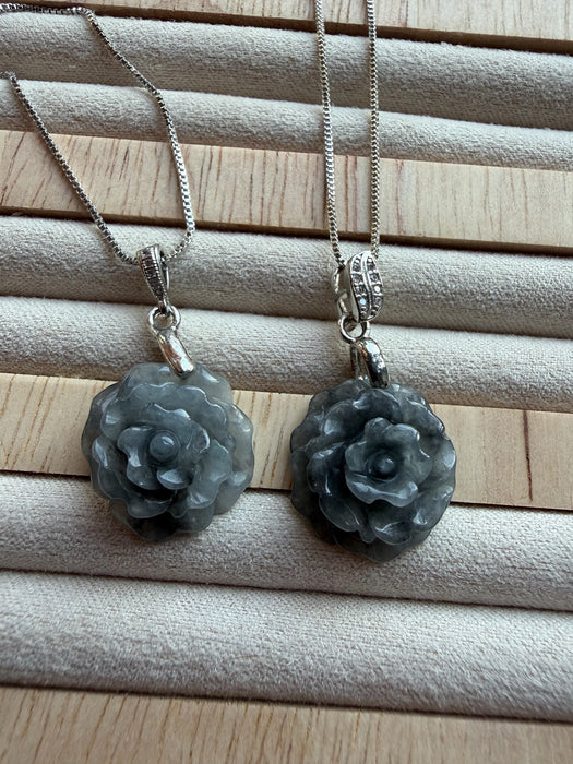 Black Wuji Flower Jadeite Necklace