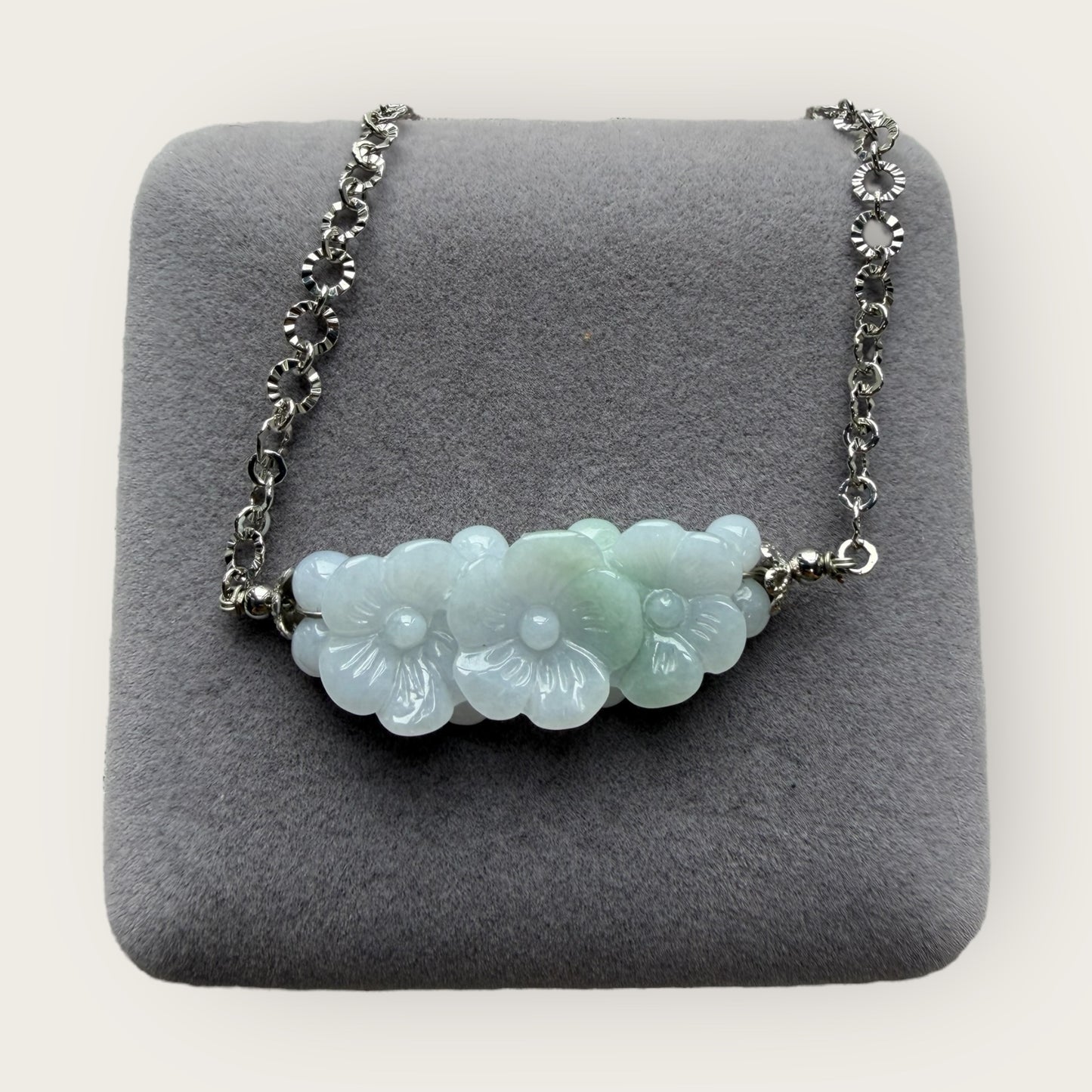 Trio Flower Feather Jadeite Necklace