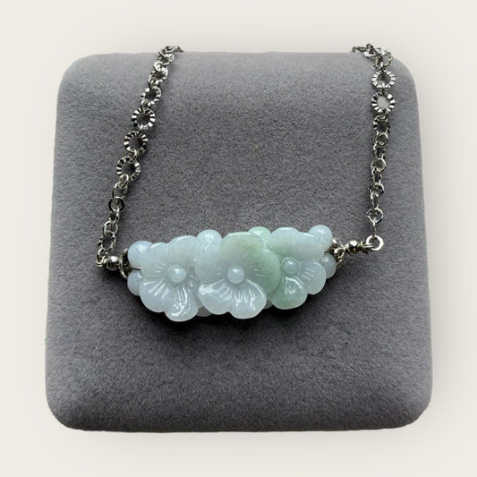 Trio Flower Feather Jadeite Necklace