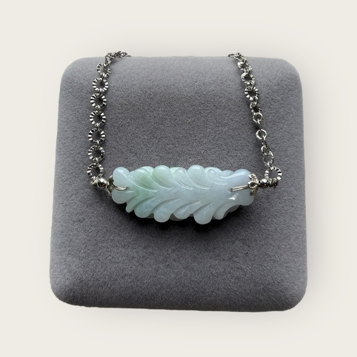 Trio Flower Feather Jadeite Necklace