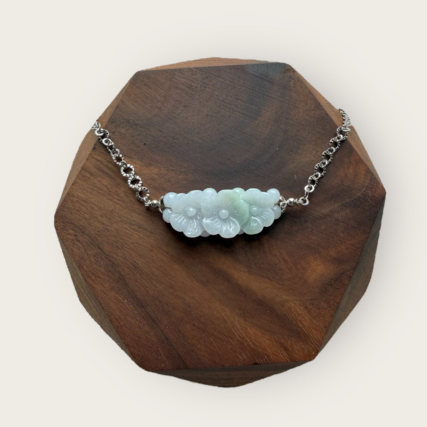 Trio Flower Feather Jadeite Necklace
