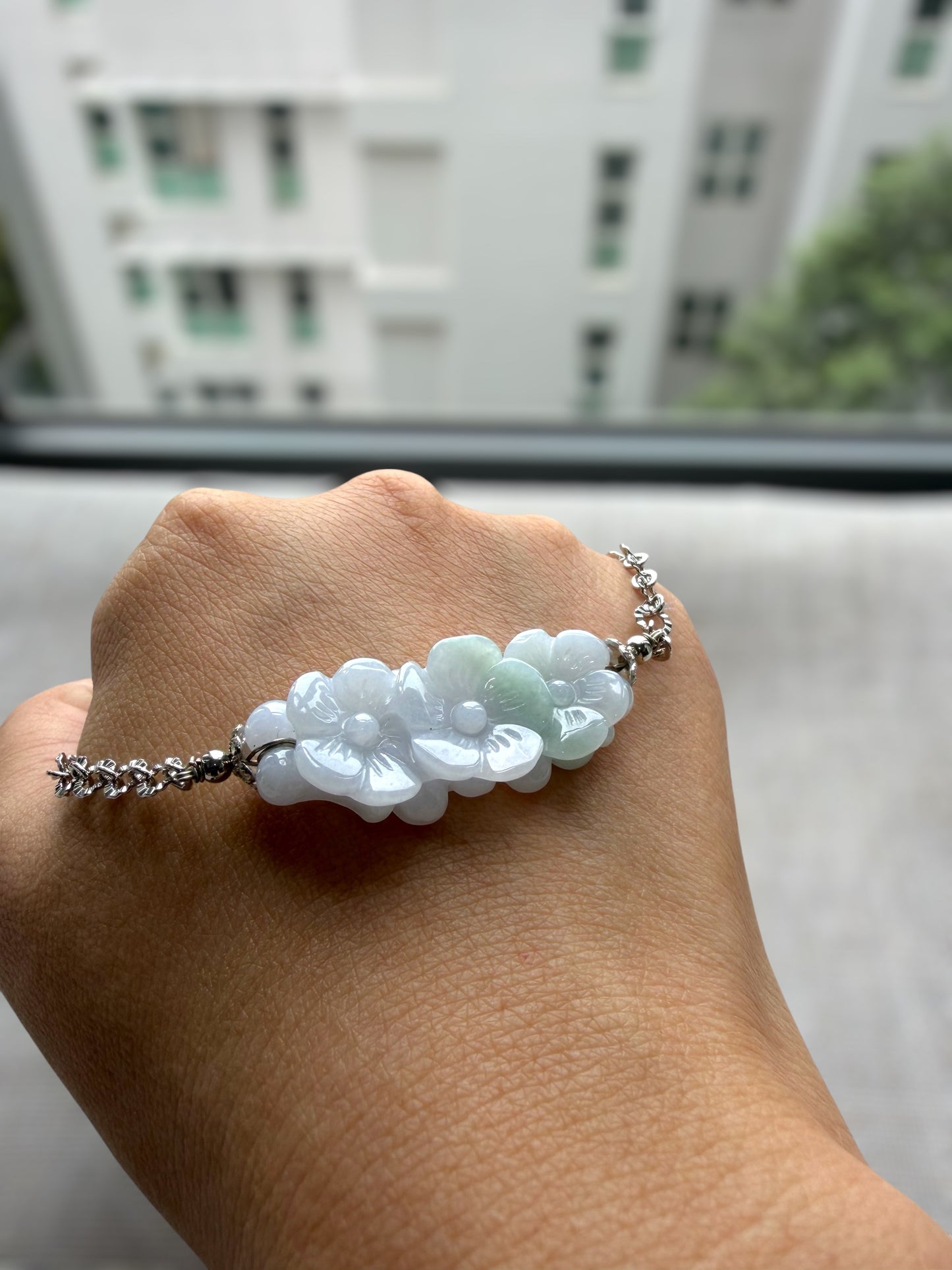 Trio Flower Feather Jadeite Necklace