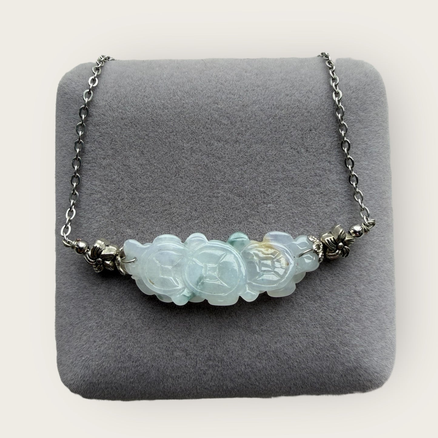 Trio Flower Coin Jadeite Necklace