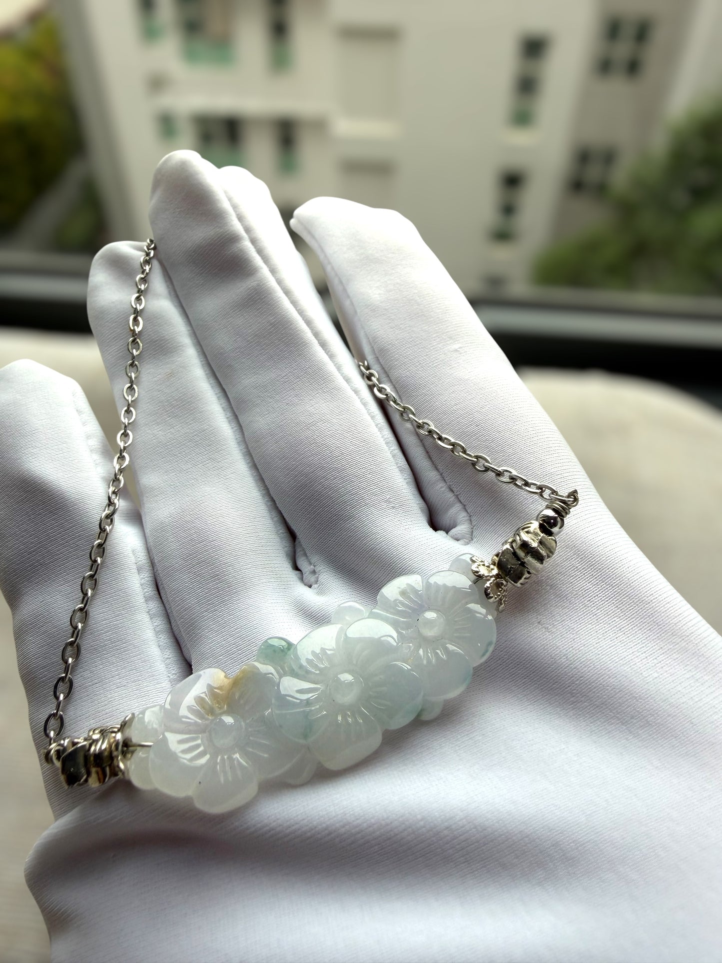 Trio Flower Coin Jadeite Necklace