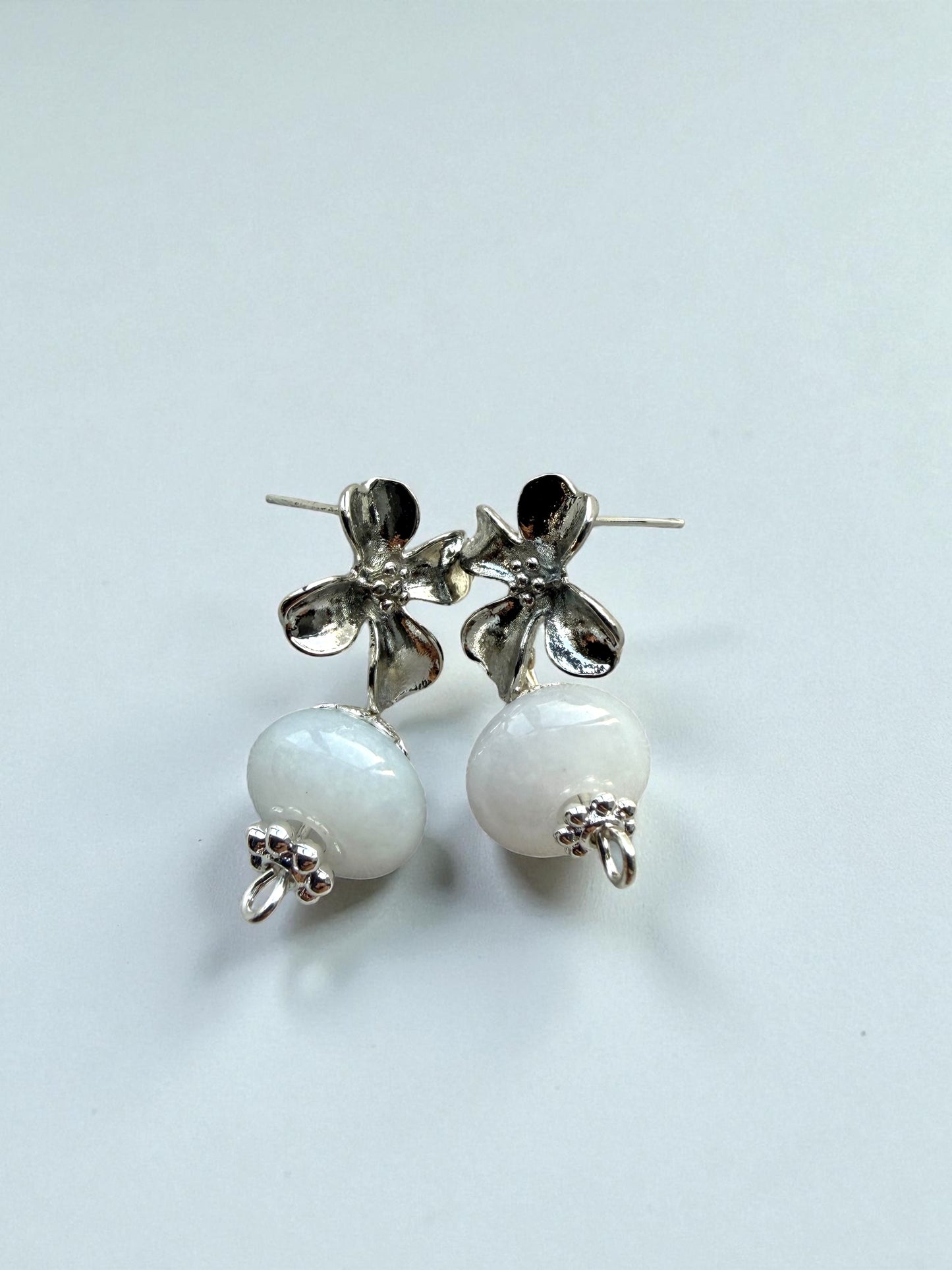 White Jadeite Abacus Earring Studs