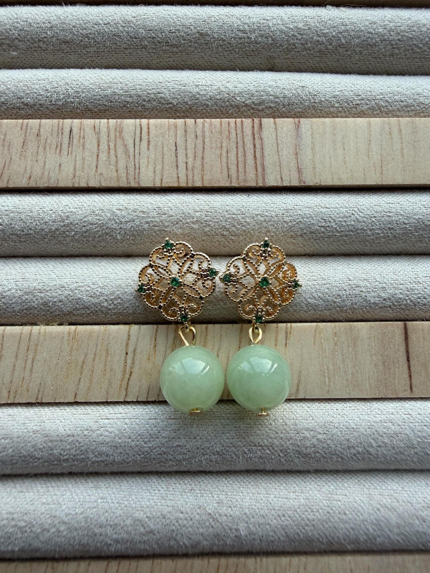 Green Jadeite Vintage Earring Studs