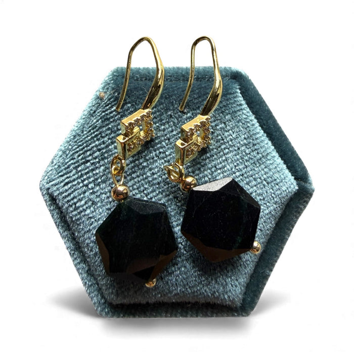 Black Jadeite Hexagon Earring Hooks