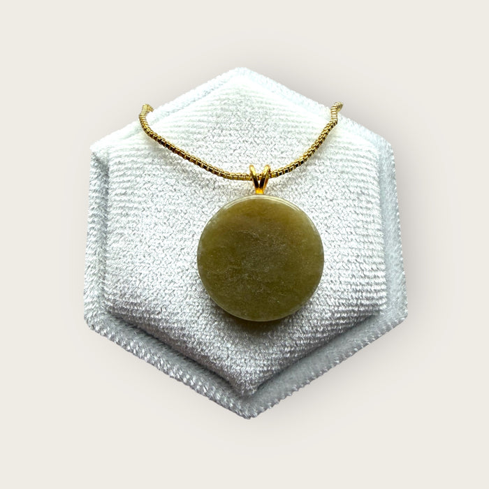 Round Yellow Jadeite Pendant Necklace - 18K Gold