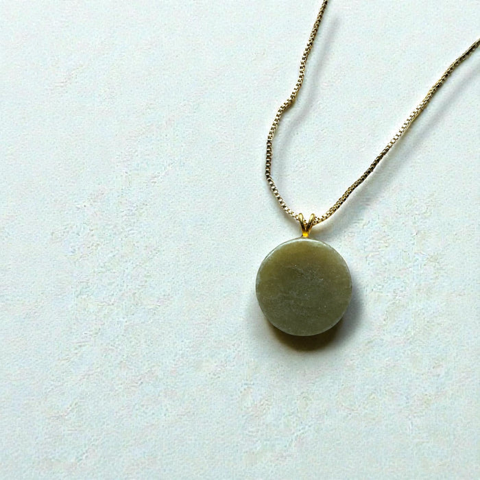Round Yellow Jadeite Pendant Necklace - 18K Gold