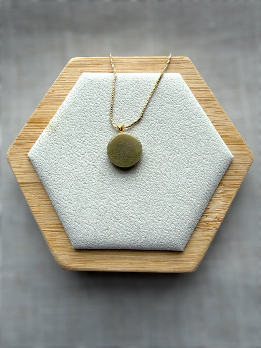 Round Yellow Jadeite Pendant Necklace - 18K Gold