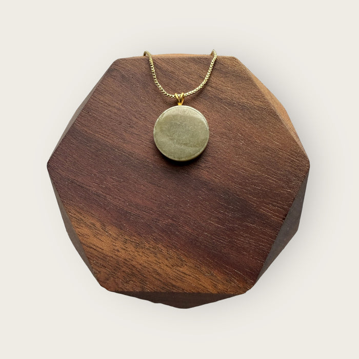 Round Yellow Jadeite Pendant Necklace - 18K Gold