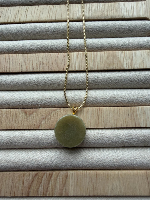 Round Yellow Jadeite Pendant Necklace - 18K Gold