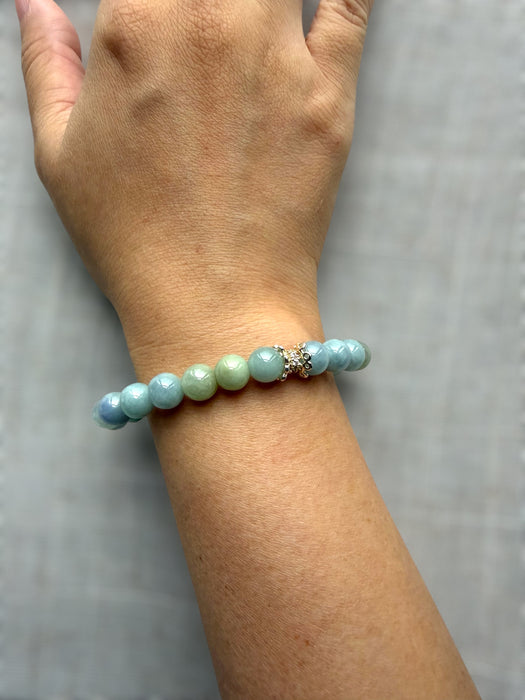 Blue Green Jadeite Bead Bracelet